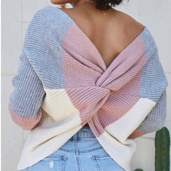 Twisted Knot Color Blocked Knit Sweater Size Large - Picture 3 of 12